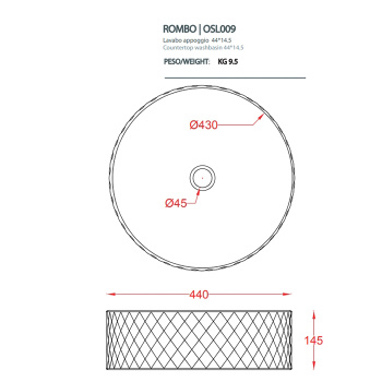 Раковина Artceram ROMBO 44, без отв., без слив-перелива, белый глянцевый OSL009 01 00