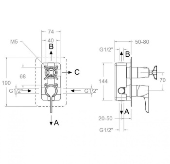 Смеситель для душа Ramonsoler Adagio встраиваемый на 3 выхода графит 911513SGR