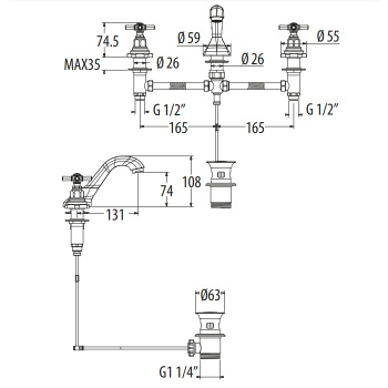 Смеситель для раковины Gattoni Trd TR095/18C0 хром