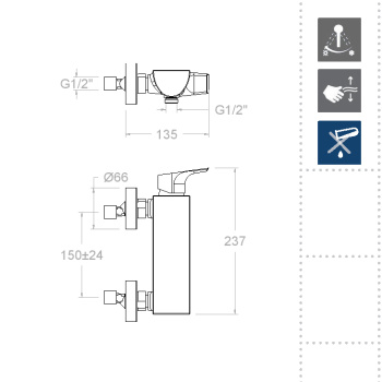 Смеситель для душа Ramonsoler Urban Chic с душевым комплектом 210801K3