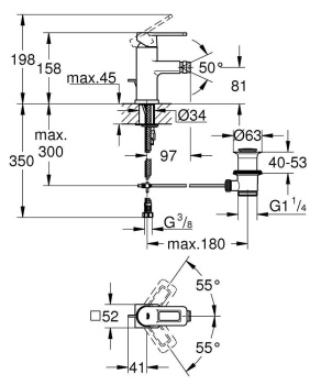 Смеситель для биде GROHE Quadra с донным клапаном, хром 32636000
