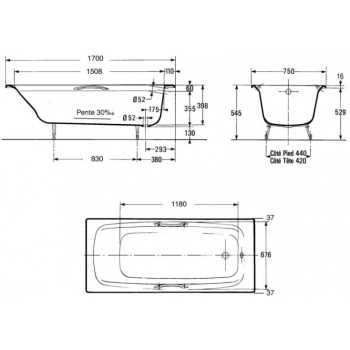 Чугунная ванна Jacob Delafon Diapason 170x75 E2937-00