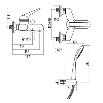Смеситель для ванны с душ.комплектом Gattoni H2omix6000 держатель, шланг, лейка, хром 6020165CO