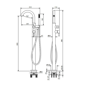 Смеситель для ванны напольный Fantini Nostromo излив 201, внешняя часть, Matt Gun Metal PVD 50 P5 E880B