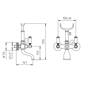 Bossini Liberty Смеситель для ванной, настенный, с ручным душем, цвет: античная бронза Z001103.022