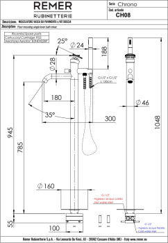 Смеситель для ванны Remer Chrono  напольный золото брашированное CH08BG