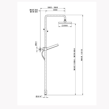 Душевая стойка с квадратной лейкой Nicolazzi Doccia 200 мм, переключателем и ручным душем хром 5715WSCR20