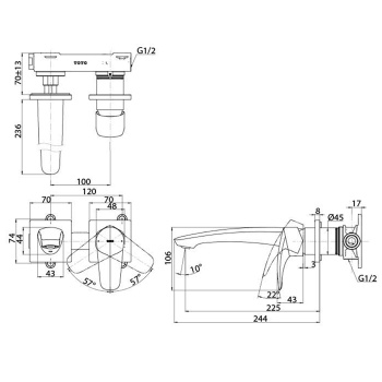 Смеситель для раковины встроенный Toto Gm TLG09308R хром