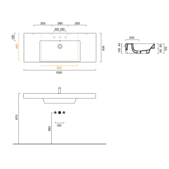 Раковина Catalano Zero 125x50, с 1 отв, белый глянцевый 121261001