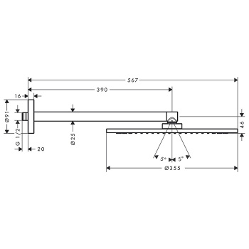 Axor ShowerSolutions Верхний душ, Ø 350мм, 1jet, с держателем 390мм, настенный монтаж, &frac1