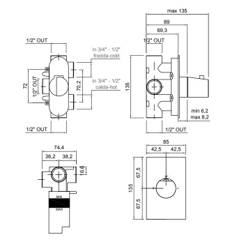 Смеситель для душа Antonio Lupi Indigo термостатический, графит А0002423773