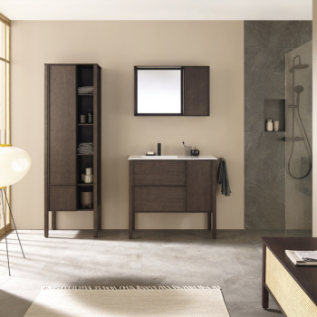 Burgbad MAX Комплект мебели 100х49х91.2см, напольный, с раковиной, с зеркалом, с 2 ящиками, цвет: Dark chocolate oak HSPB060L F5350 G0236
