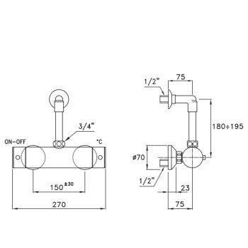 Термостатический смеситель для душа Stella Italica , IS3285, хром UN 06200 CR00