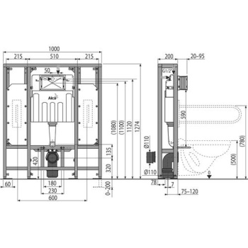 Инсталляция для унитаза Alcaplast Solomodul AM116/1300H с смывным бачком