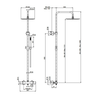 Душевая стойка с термостатическим смесителем Fima Carlo Frattini верхний душ металлический 250, ручной душ и шланг 1500, цв: чёрный матовый F4285/R256NS