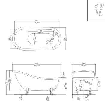Чугунная ванна Devon&Devon Regina 163.5x79 2MRREGINAPDCRDD