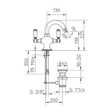Bossini Liberty Смеситель для биде на 1 отв., с поворотным изливом и заглушкой 1”1/4, цвет: ни