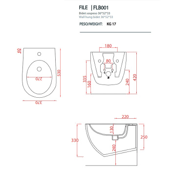 Биде подвесное Artceram FILE 2.0 36х52, с креплениями, с 1 отв под смеситель, rosso corallo FLB001 14 00 rosso corallo