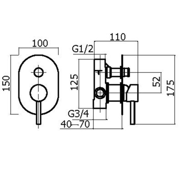 Смеситель для душа Plumberia Selection Ixo 2 вых., накладка овал 100х150, бел.матов., XO1001BO