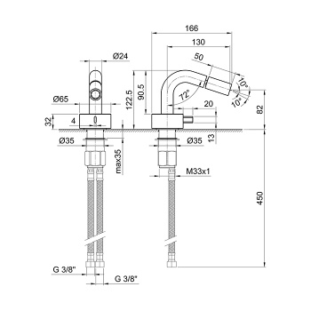 Смеситель для биде Fantini Af/21 1 отв., без донного клапана, излив 130, матовая натуральная сталь 27 93 A008WF