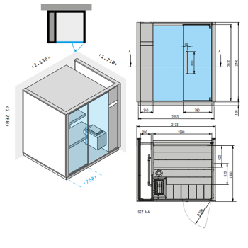 Сауна пристенная Effegibi One S L.H. 214x171xh226, отделка Soft Sand, LO 50 01 0002