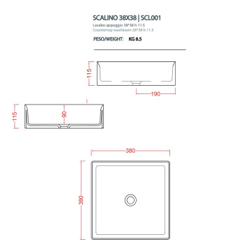 Раковина накладная Artceram Scalino 38x38, без отв., giallo zinco SCL001 12 00