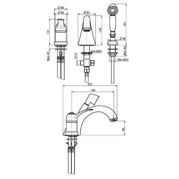 Смеситель на борт ванны Fima Carlo Frattini Lamp с душевым комплектом, бронза F3314BR