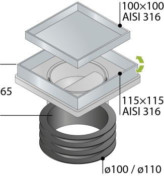 Душевой трап OMP Tea Kalamata Tileable 9977.592.9 11.5 см хром