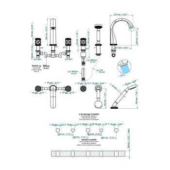Смеситель на борт ванны THG Hirondelles A4J-F30-1132SG soft gold