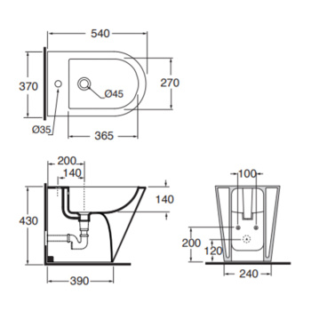 Биде приставное Azzurra Forma 54х37х42, с 1 отв под смеситель,с креплением, белый FMBIT000000MBI*1/(FOR500 bi*1)