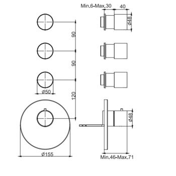 Смеситель для душа встроенный Fima Carlo Frattini Spillo Steel термостатический, 3 запорных вентиля, внешняя часть, INOX F3083X3INOX