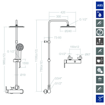 Душевая система Ramonsoler Blautherm со смесителем 9342RP240