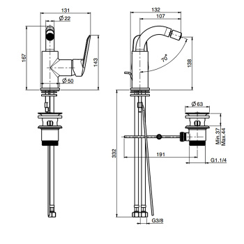 Смеситель для биде Fima Carlo Frattini Spot на 1 отверстие, с донным клапано, чёрный матовый F3012NS.1