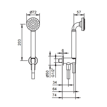 Душевой набор Fantini Icona Classic ручная лейка со шлангом и держателем, круглая розетка, выпуск 1/2, Matt Gun Metal PVD 53 P5 R043