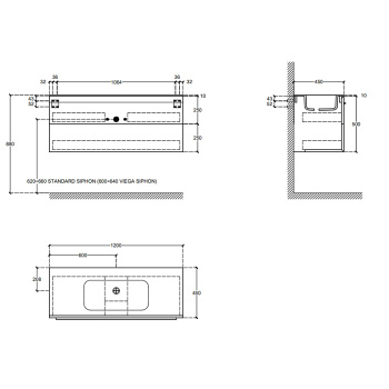 Композиция из тумбы Falper 7.0 R0512000000BQ 1200х450х500 и раковины CERAMILUX P7C12001000OP c 1 отверстием под смеситель, V4D