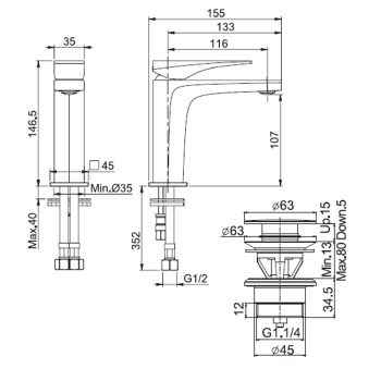 Смеситель для раковины Fima Carlo Frattini Zeta F3961NNS click-clack, черный