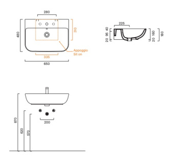 Раковина 65×48 Catalano Italy с 1 отверстием Bianco lucido 0720651001