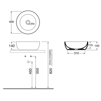 Раковина чаша Azzurra Elegance Circle 40х40х14 без отв. под смеситель, cottone ELLA040140C0CT/(ECI40 CO)*0