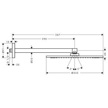 Axor ShowerSolutions Верхний душ, Ø 35см., 1jet, с держателем 39см, настенный монтаж, ½