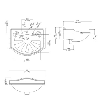 Раковина Devon&Devon Oxford на 2 отверстия 54x38xh26 белый IBLPOXF(2FORI)