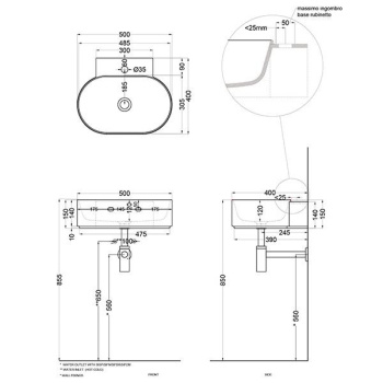 Раковина подвесная Cielo Mare MRLS50 LV 50 см черный
