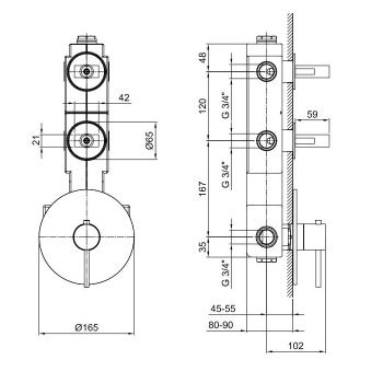 Термостат для душа Fantini Venezia на 2 источника, 3/4'', наружная часть, хром 29 02 N202SB
