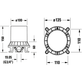 Duravit C1 Базовый комплект напольно-го однорычажного смесителя для ванны