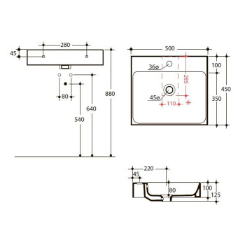 Раковина Kerasan Cento 500х450 , с 1 отверстием для смесителя, с переливом, черный матовый 353031
