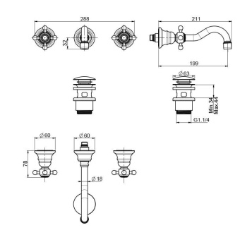 Смеситель для раковины настенный монтаж Fima Carlo Frattini Elizabeth F5081L/5CR click-clack, хром