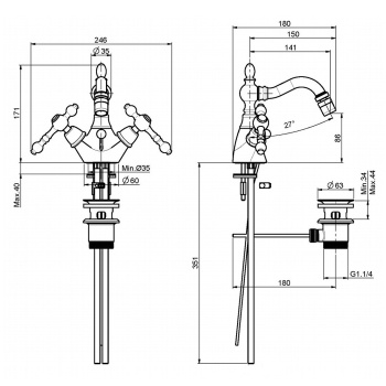 Смеситель для биде Fima Carlo Frattini Epoque на 1 отверстие, с вращающимся изливом, с донным клапаном, хром F5062CR