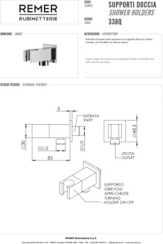 Держатель-кран Remer с подключением шланга хром (CR) 338Q