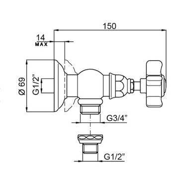 Запорный вентиль для стиральной машины Nicolazzi Dames Anglaises 3/4, хром 1447CR70