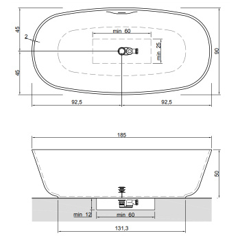 Ванна из искусственного камня Antonio Lupi Baia 185x90 BAIA bianco