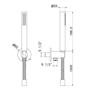 Ручной душ ETERNA с держателем для лейки Kerama Marazzi шлангом и выходом для подачи воды, брашированная медь, pvd 69645XKM.59.067